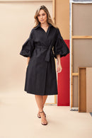 Bell Sleeve Wrap Coat - Black