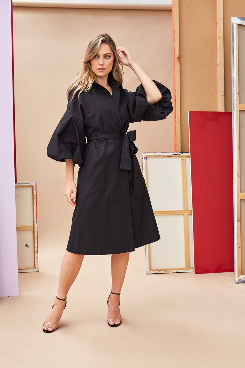 Bell Sleeve Wrap Coat - Black