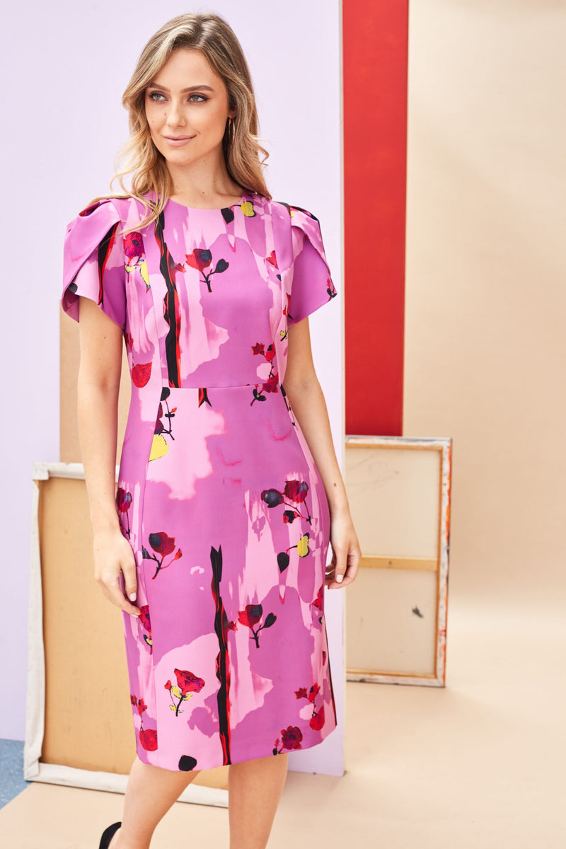 Wrap Sleeve Dress - Fuchsia