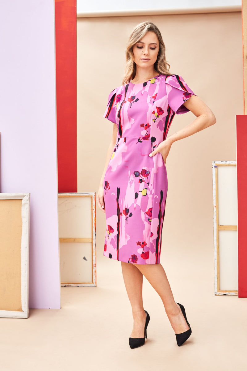 Wrap Sleeve Dress - Fuchsia