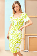 Sweetheart Neck Print Dress - Lime/white