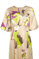 Puff Sleeve Curved Waist Dress - Lime