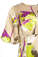 Puff Sleeve Curved Waist Dress - Lime