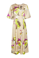 Puff Sleeve Curved Waist Dress - Lime