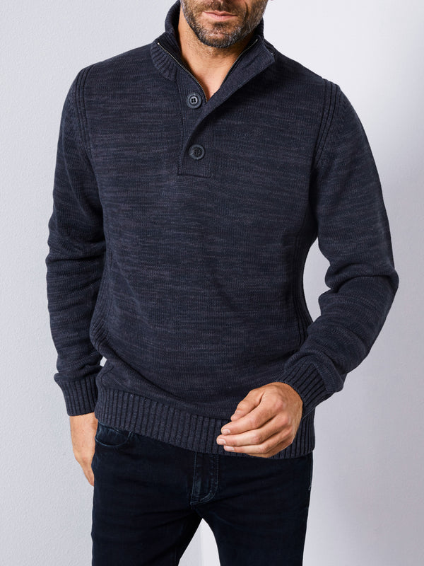 Button Chunky Knit - Black Navy