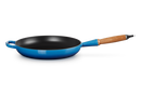 28cm Signature Cast Iron Frying Pan with Wooden Handle - Azure