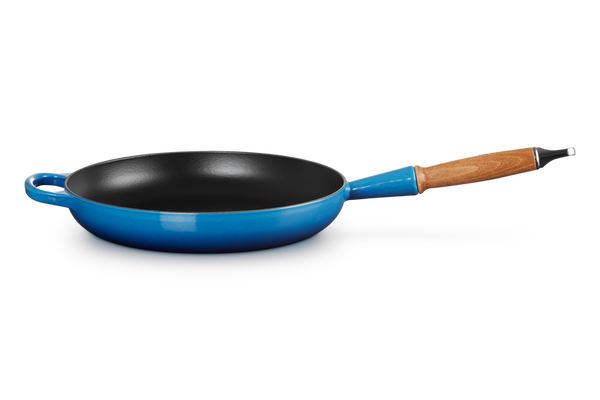 28cm Signature Cast Iron Frying Pan with Wooden Handle - Azure