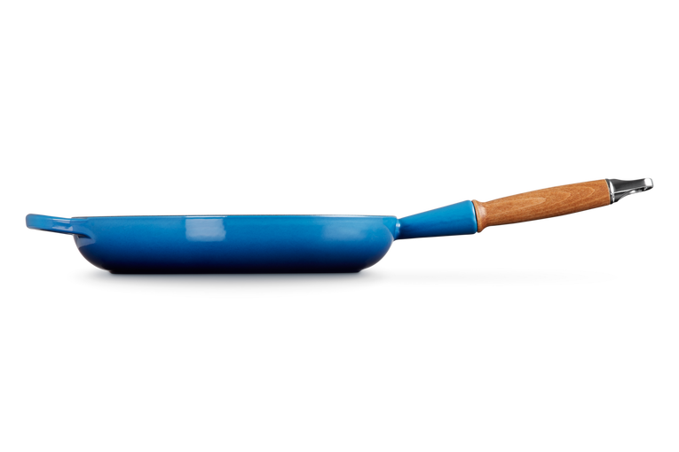 28cm Signature Cast Iron Frying Pan with Wooden Handle - Azure