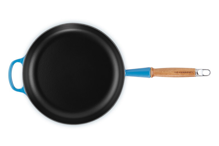 28cm Signature Cast Iron Frying Pan with Wooden Handle - Azure