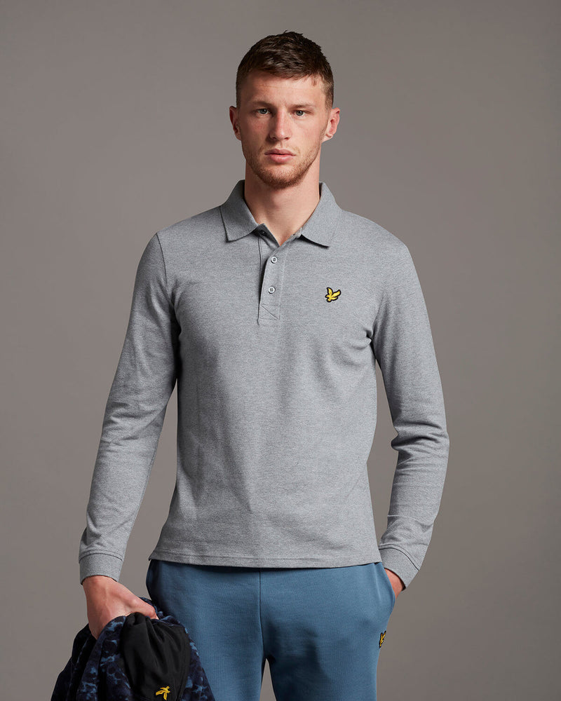 Long Sleeve Polo - Mid Grey Marl