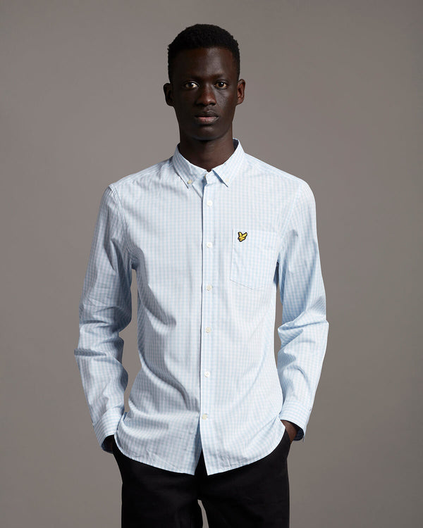 Slim Fit Gingham Shirt - Light Blue/white