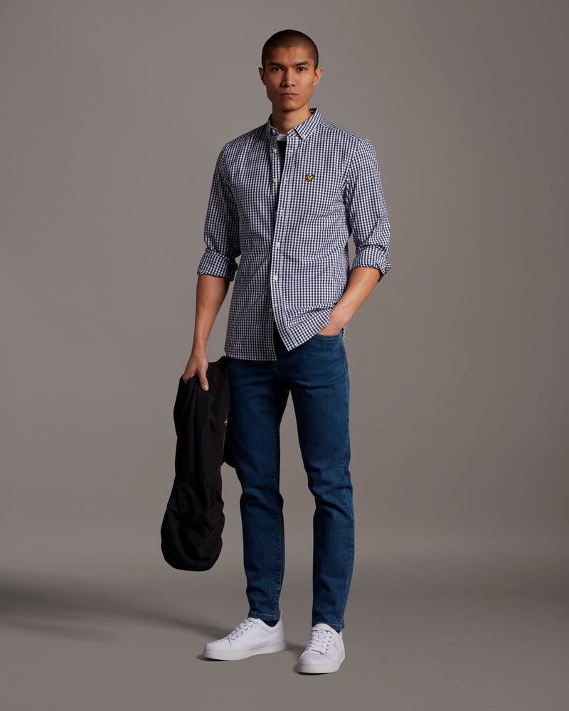 Slim Fit Gingham Shirt - Navy/white