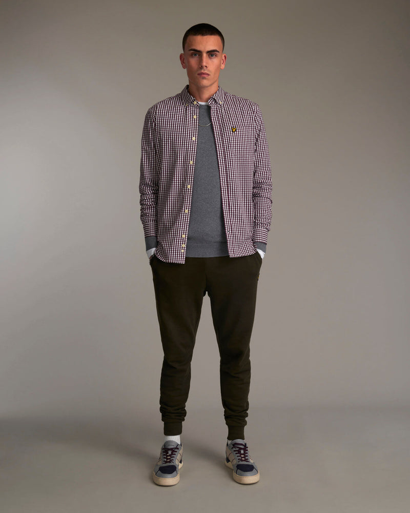 Slim Fit Gingham Shirt - Burgundy/white