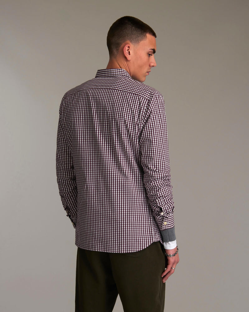 Slim Fit Gingham Shirt - Burgundy/white