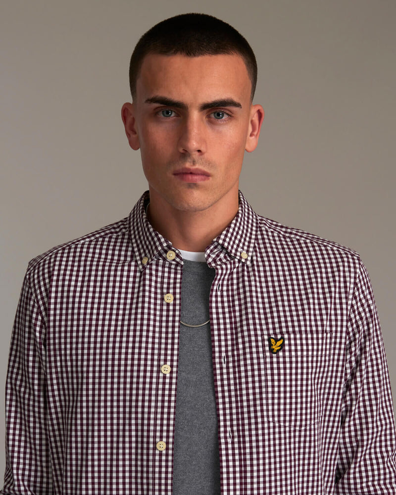 Slim Fit Gingham Shirt - Burgundy/white