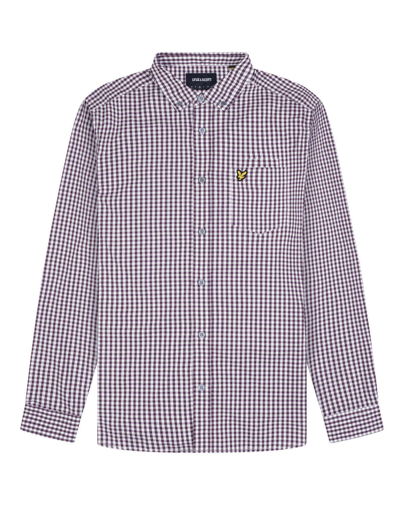 Slim Fit Gingham Shirt - Burgundy/white