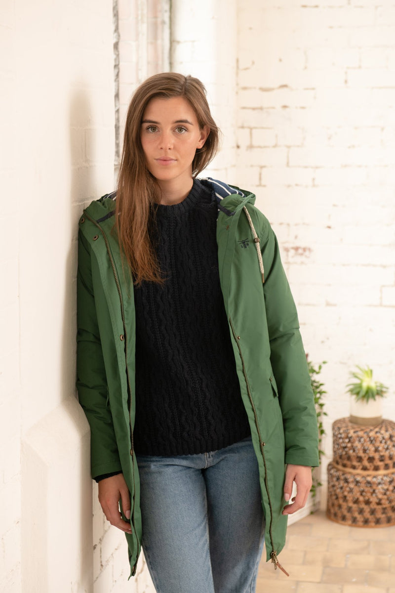 Iona Long Hooded Jacket - Deep Green