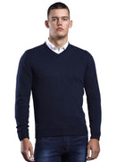 Cotton V Neck Jumper - Navy