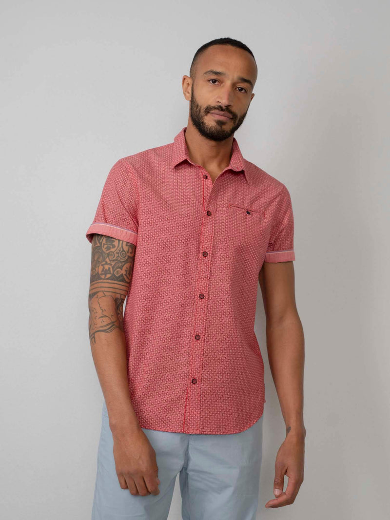 Short Sleeve Print Shirt - Biking Red