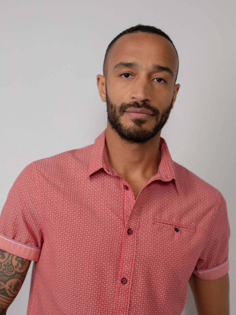 Short Sleeve Print Shirt - Biking Red