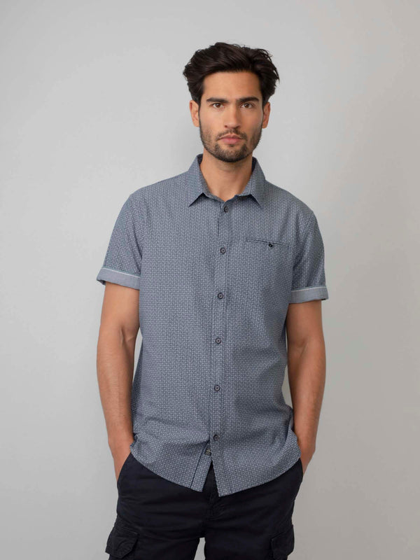 Short Sleeve Print Shirt - Dark Navy
