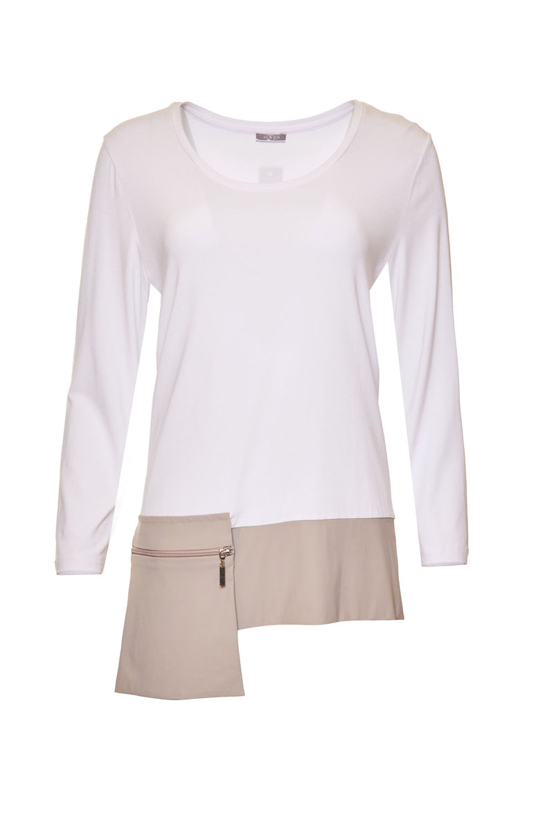 Top With Trim Pocket - White/stone