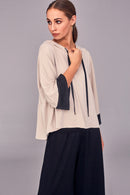 Contrast Cuff Hoodie - Black/stone