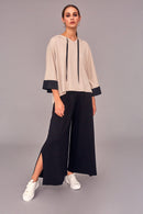 Contrast Cuff Hoodie - Black/stone