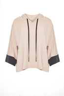 Contrast Cuff Hoodie - Black/stone