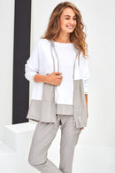 Contrast Panels Hoodie - White/stone