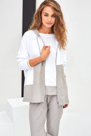 Contrast Panels Hoodie - White/stone