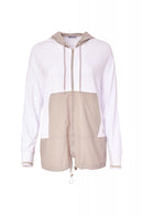 Contrast Panels Hoodie - White/stone