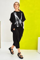 High Neck Placement Print Top - Black/white