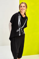 High Neck Placement Print Top - Black/white