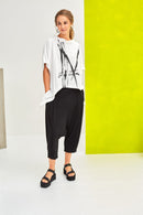 High Neck Placement Print Top - Cream/black