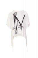 High Neck Placement Print Top - Cream/black