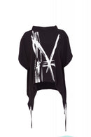 High Neck Placement Print Top - Black/white
