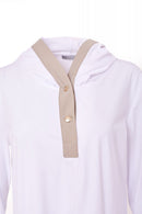 Contrast Panels Hoodie - White/stone