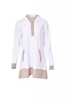 Contrast Panels Hoodie - White/stone