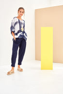 Curved Hem Top - French Blue/white