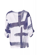 Curved Hem Top - French Blue/white