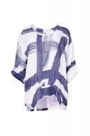 Curved Hem Top - French Blue/white