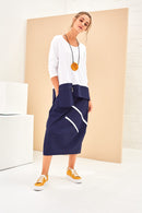 Conrtrast Zip Pocket Top - French Blue/white