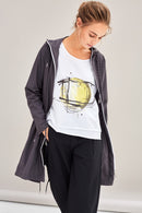 Contrast Zip Mac Coat - Charcoal