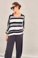 Stripe Round Neck Top - Black/grey
