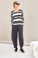 Stripe Round Neck Top - Black/grey