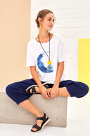 Moon Print T-shirt - White/french Blue