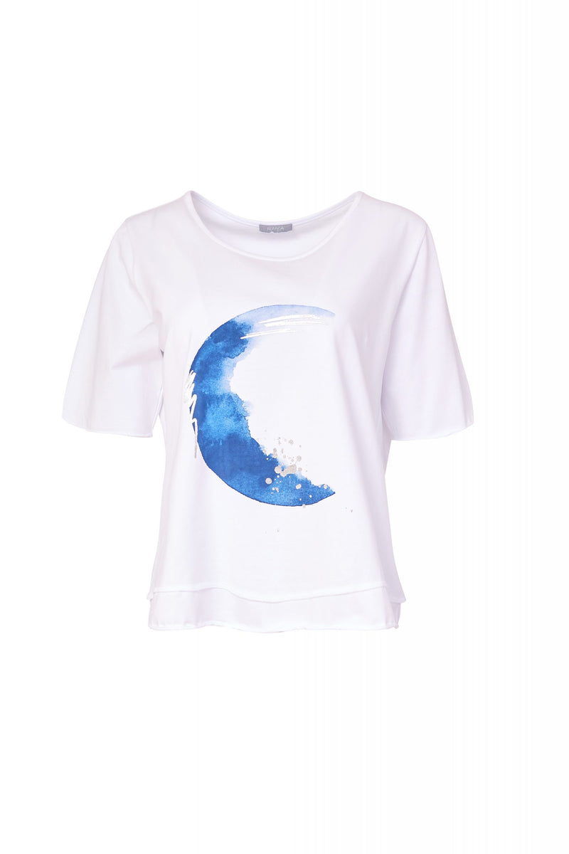 Moon Print T-shirt - White/french Blue
