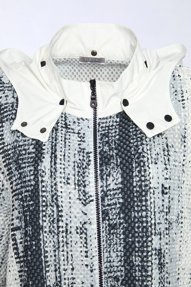 Contrast Neck Print Jacket - White/Black