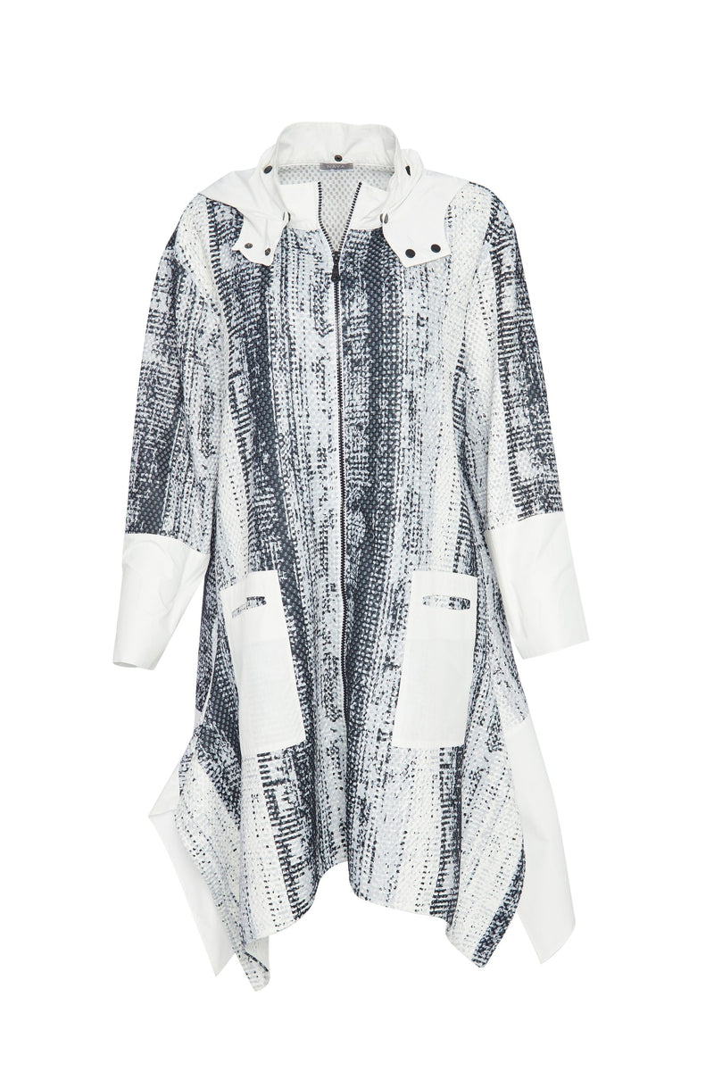 Contrast Neck Print Jacket - White/Black